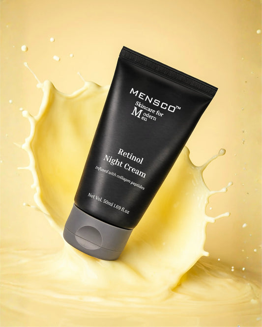 “Rich yet lightweight retinol night cream texture for men’s skin repair”
