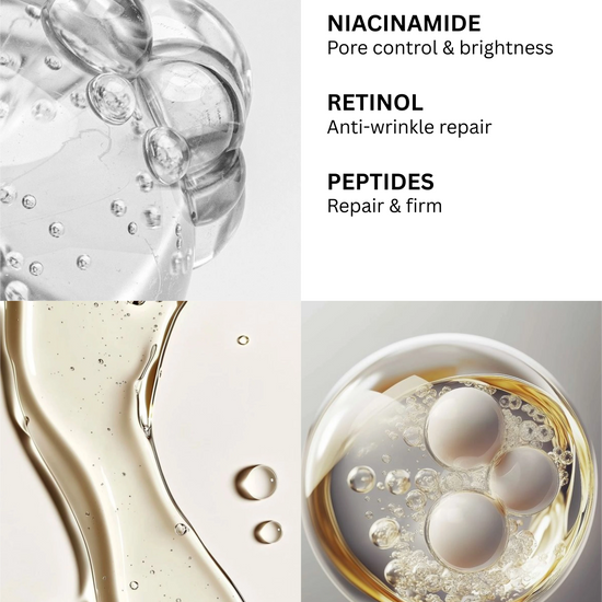“Retinol, collagen peptides and niacinamide ingredients in Mensco night cream”