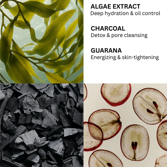 “Algae extract and activated charcoal ingredients in Mensco men’s face wash”