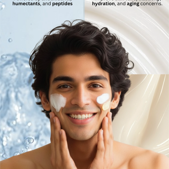 “Three step men’s skincare routine with cleanser, moisturiser and night cream by Mensco”