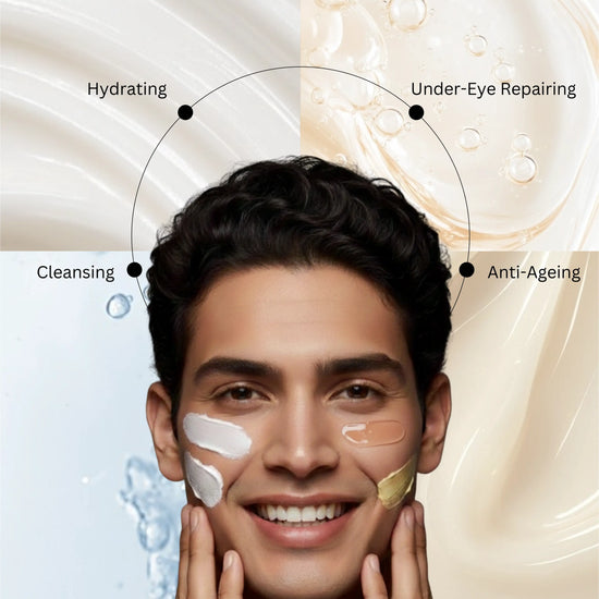 “Four step men’s grooming and skincare system from Mensco Signature Kit”
