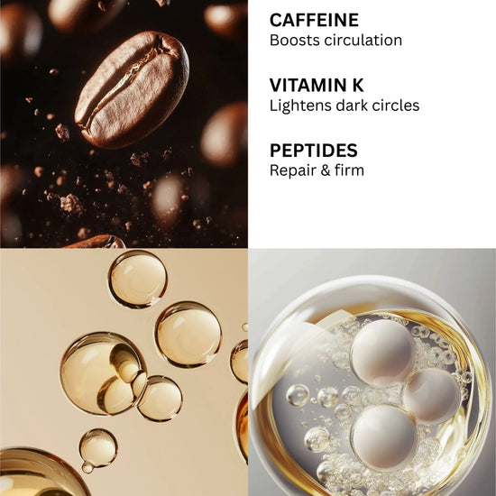 “Caffeine, peptides and hyaluronic acid ingredients in Mensco under eye serum”