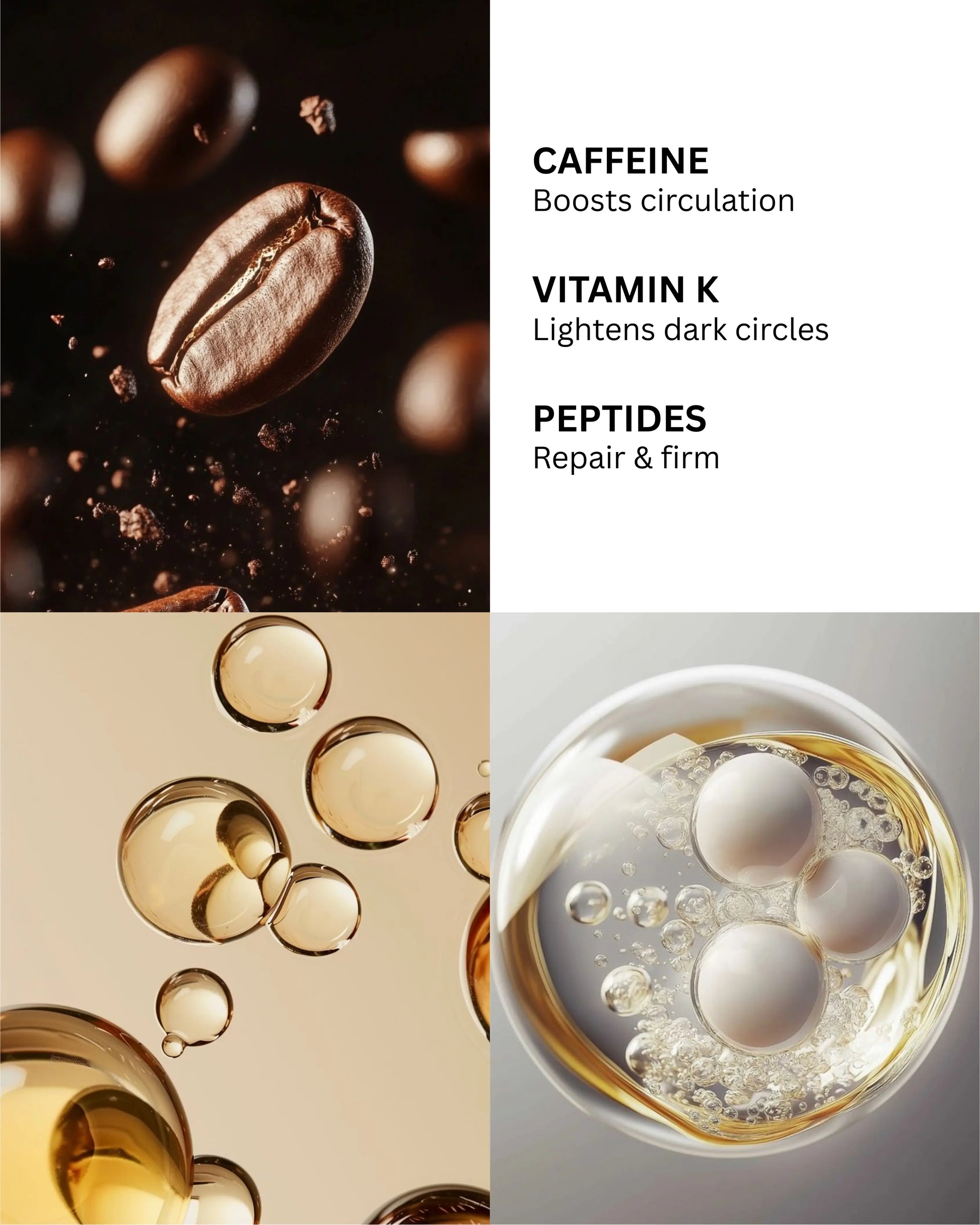 “Caffeine, peptides and hyaluronic acid ingredients in Mensco under eye serum”