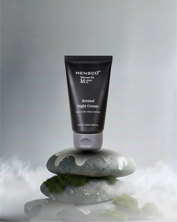 “Mensco restoring night cream with retinol for men to reduce wrinkles and repair skin overnight”