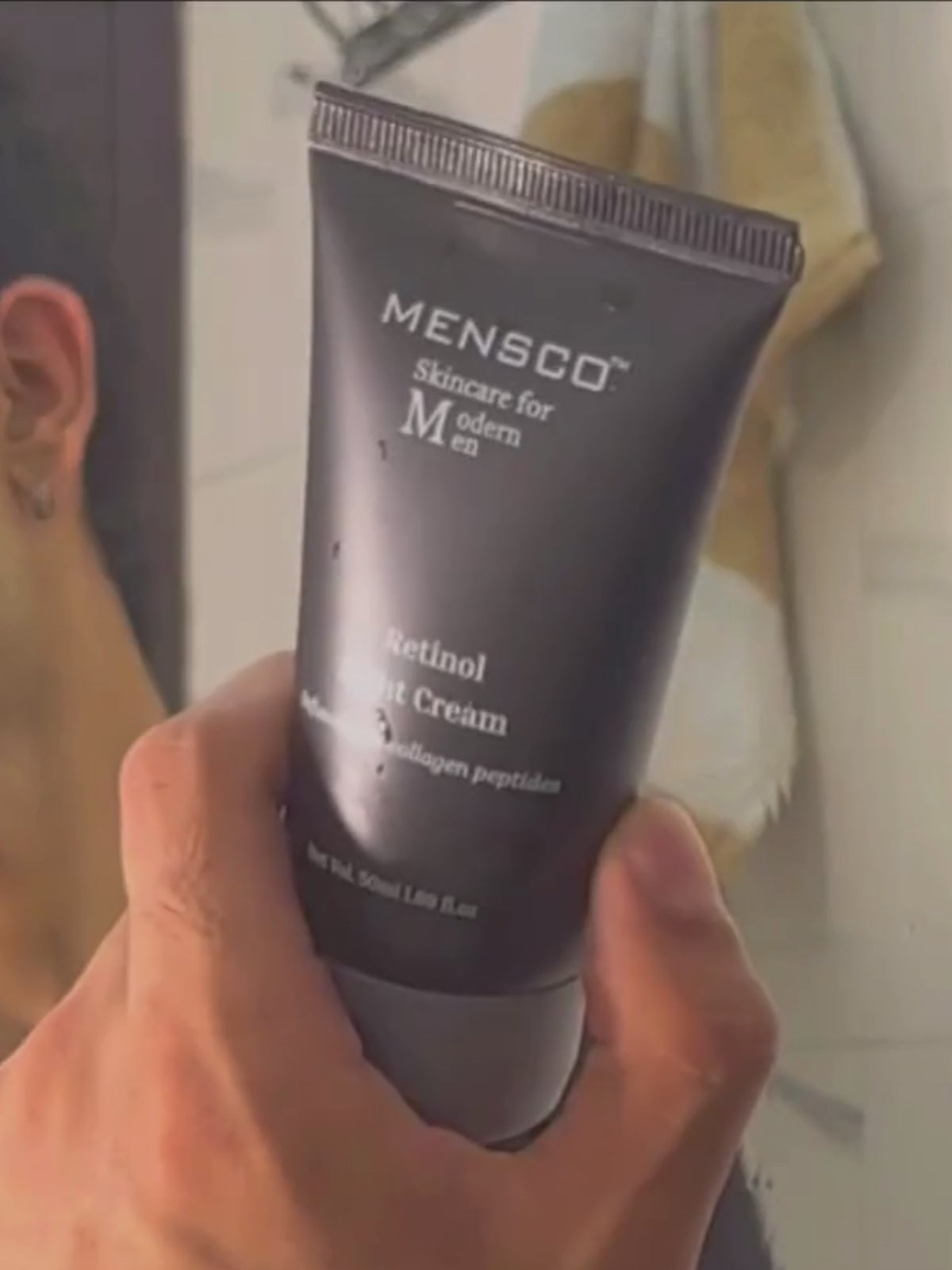 “Men’s night skincare routine using Mensco retinol night cream”